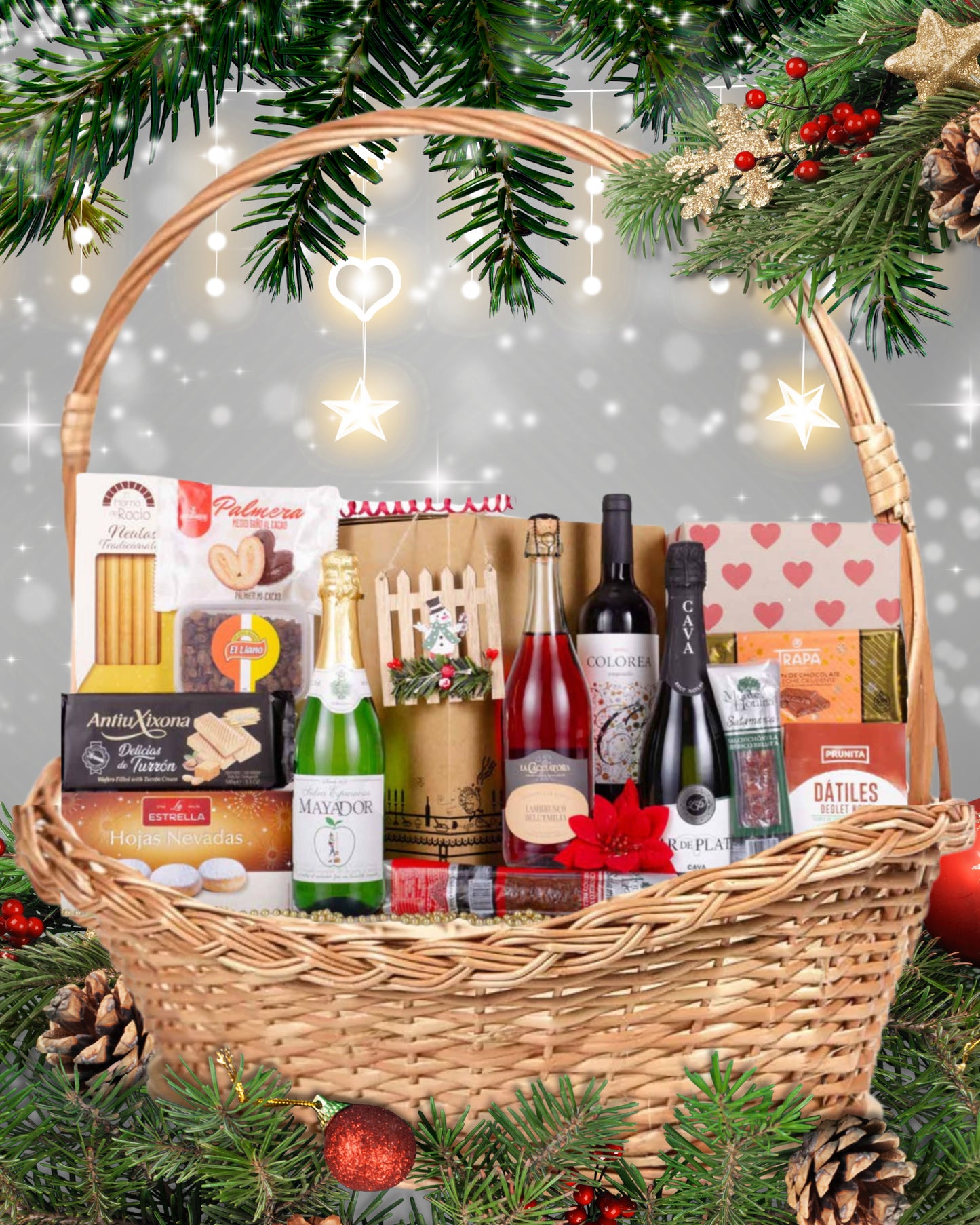 LOTE 63 – Caja Gourmet Mixta con Vinos, Ibéricos y Dulces Navideños