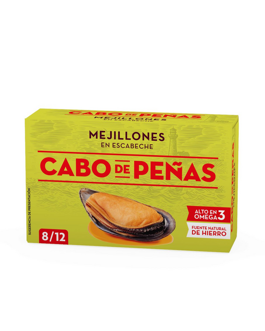 Mejillones Cabo de Peñas 8/12 – Extra grandes, en escabeche gallego.